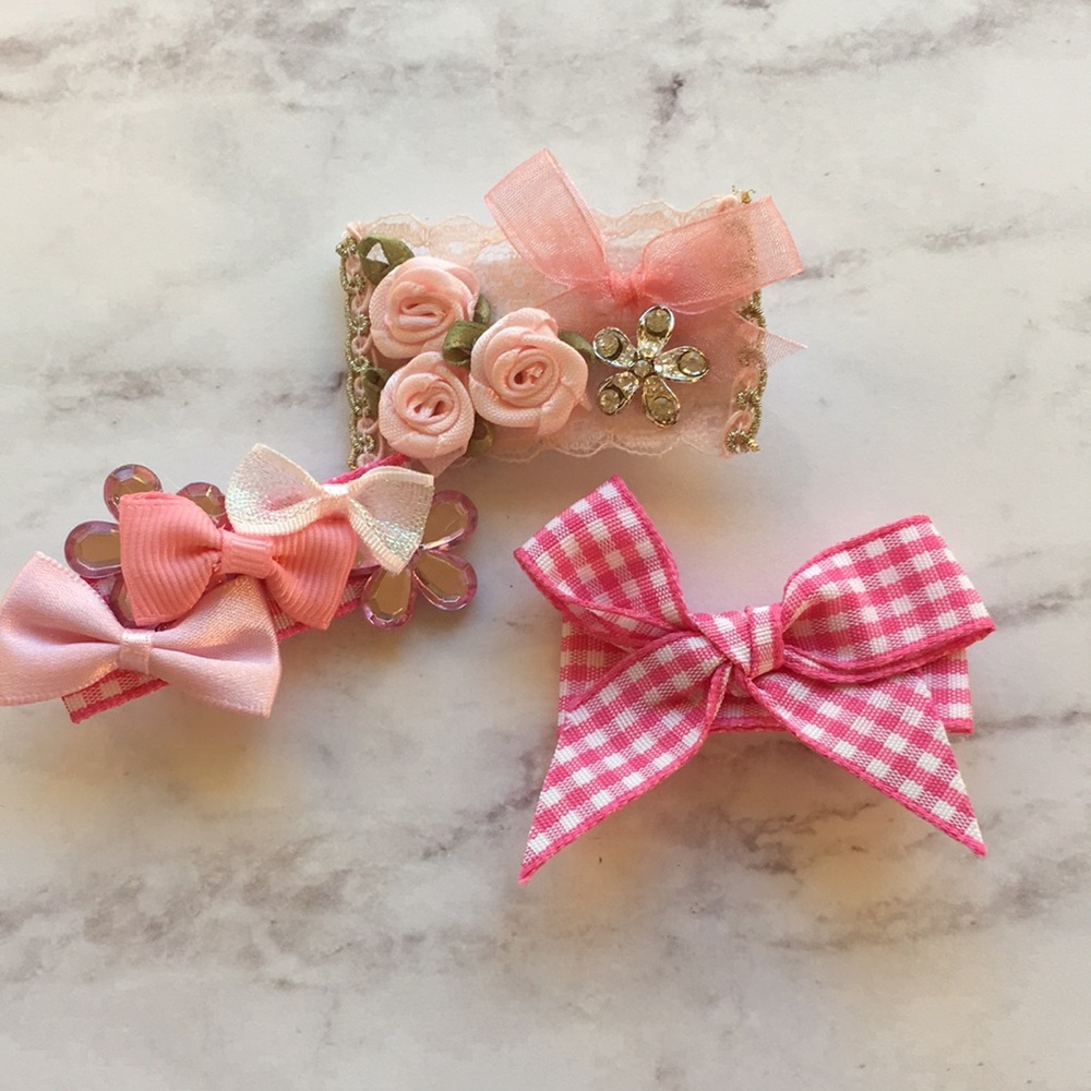New 3 Pink Pastel Bows Bundle for Dogs, Babies, Girls & Kawaii Girls🎀